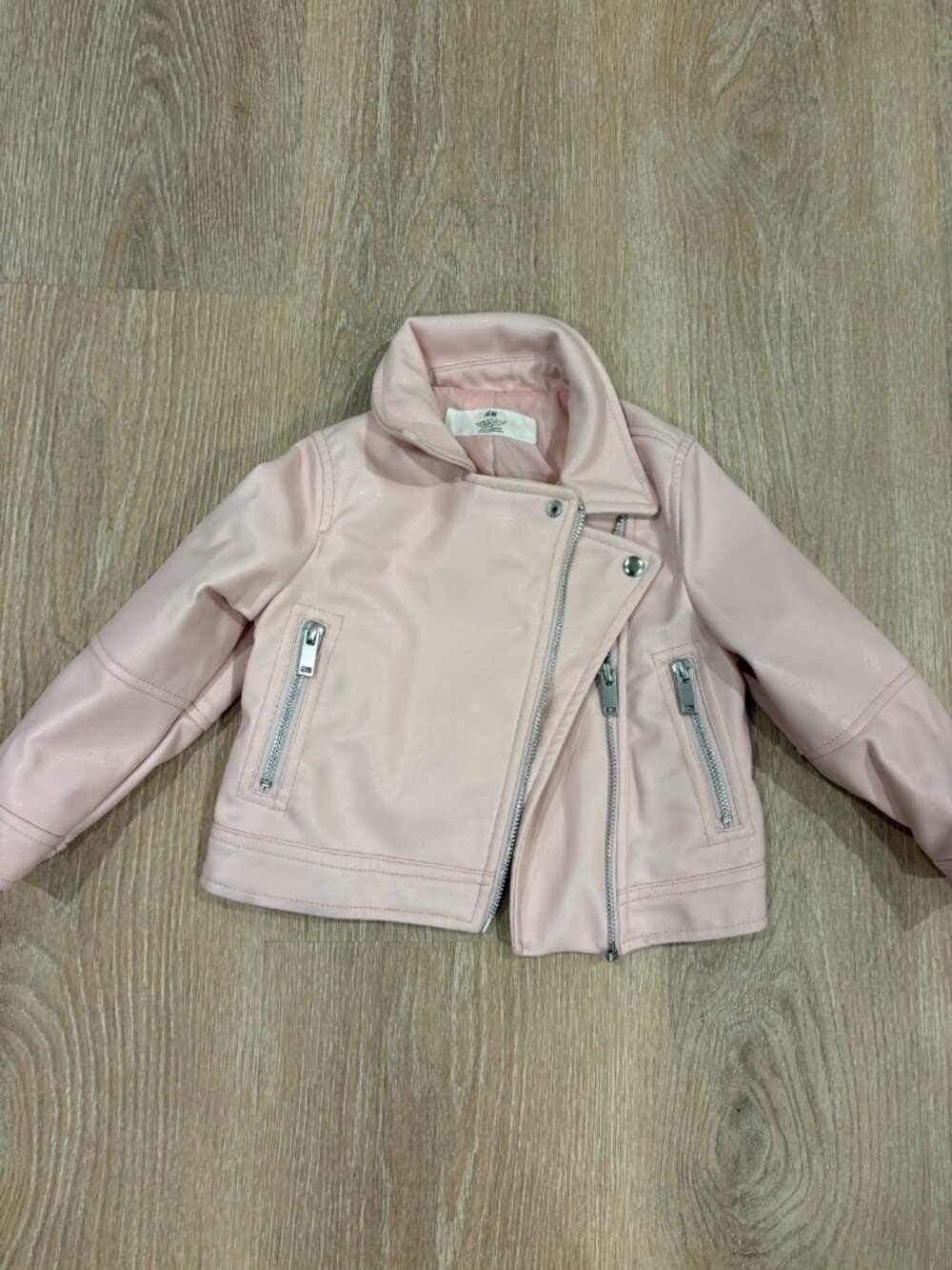 H&M Faux Leather Moto Jacket 3T Pink Blush Snap Zip Toddler